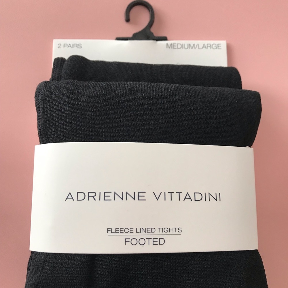 2 Pairs Footed Black Fleece-Lined Tights by Adrienne Vittadini Size M/L